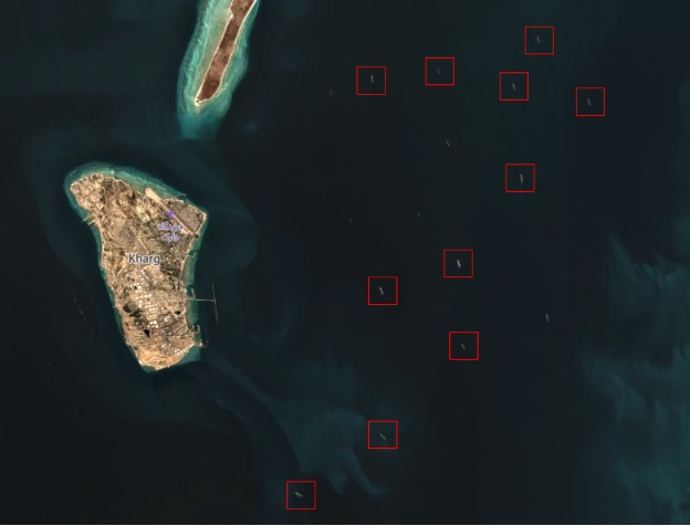 Laden tankers east of Kharg Island on October 5 (Credit: ESA Copernicus)