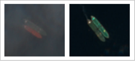Iran-flagged tankers conducting STS transfers in the EOPL on July 30 (Credit: ESA Copernicus)