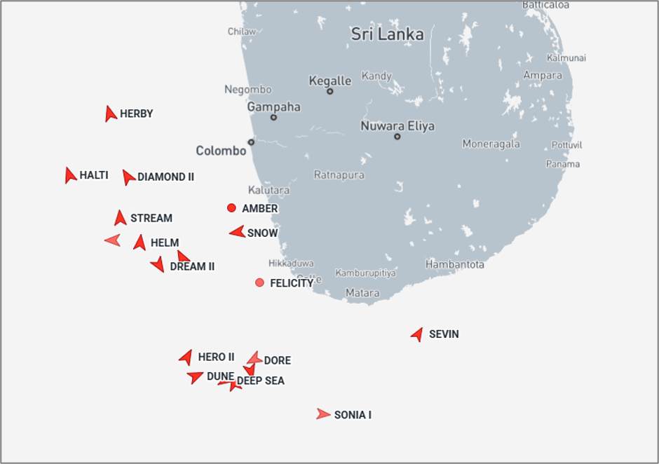 Iran-flagged tankers near Sri Lanka on September 14 (Credit: Marine Traffic)