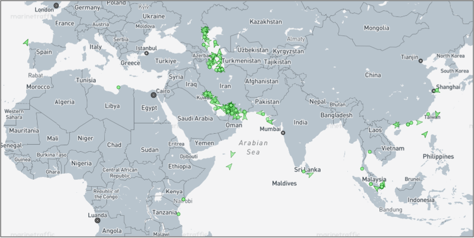 Iran-flagged cargo vessels across the region on September 16 (Credit: Marine Traffic)