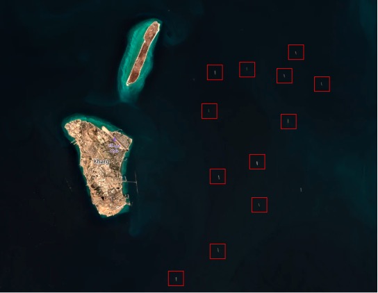 Positions of tankers laden with Iranian oil near Kharg Island on October 8 (Credit: UANI)
