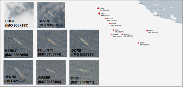 Iran-flagged tankers near Galle, Sri Lanka on August 7 (Credit: ESA Copernicus & Marine Traffic)