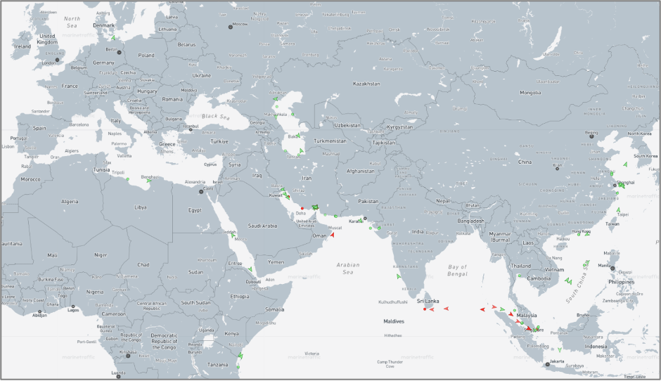 Iran-flagged cargo vessels across the region on July 22 (Credit: Marine Traffic)