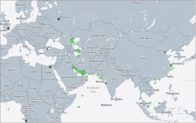Iran-flagged cargo vessels across the region on September 30 (Credit: Marine Traffic)
