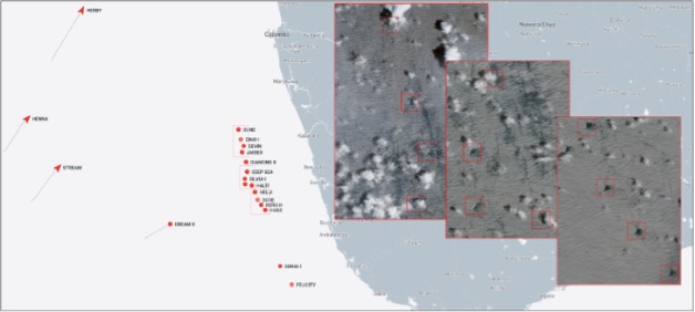 Iran-flagged tankers near Sri Lanka on October 1 (Credit: Marine Traffic)