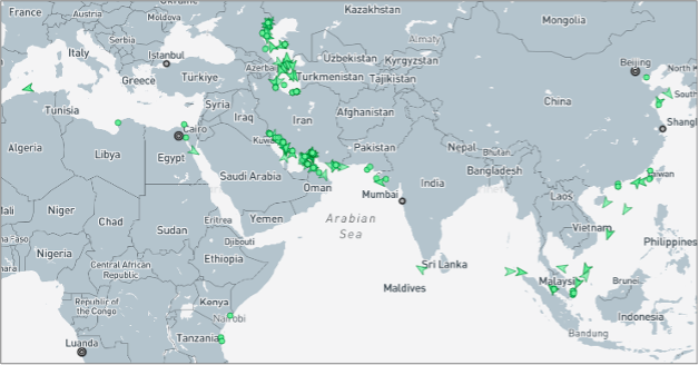 Iran-flagged cargo vessels across the region on August 10 (Credit: Marine Traffic)