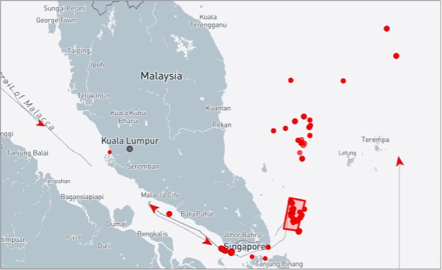 Ghost Armada tankers near Malaysia on October 20 (Credit: Marine Traffic)