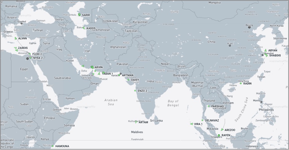 Iran-flagged cargo vessels across the region on October 22 (Credit: Marine Traffic)