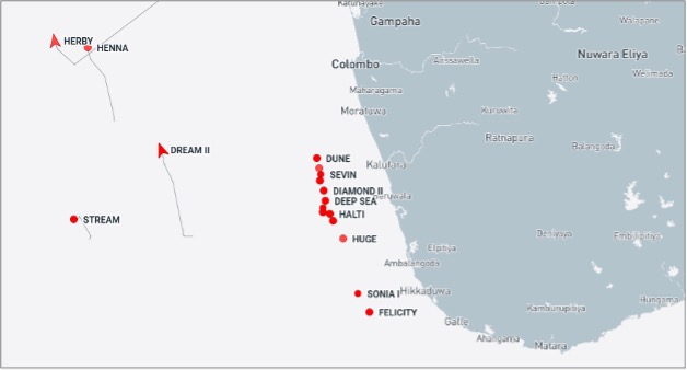 Iran-flagged tankers near Sri Lanka on October 2 (Credit: Marine Traffic)
