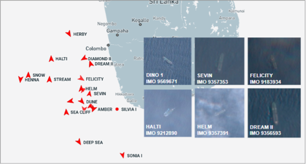 Iran-flagged tankers near Sri Lanka on August 27 (Credit: Marine Traffic)