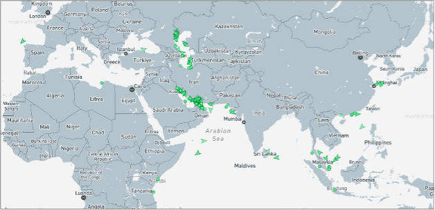 Iran-flagged cargo vessels across the region on August 28 (Credit: Marine Traffic)