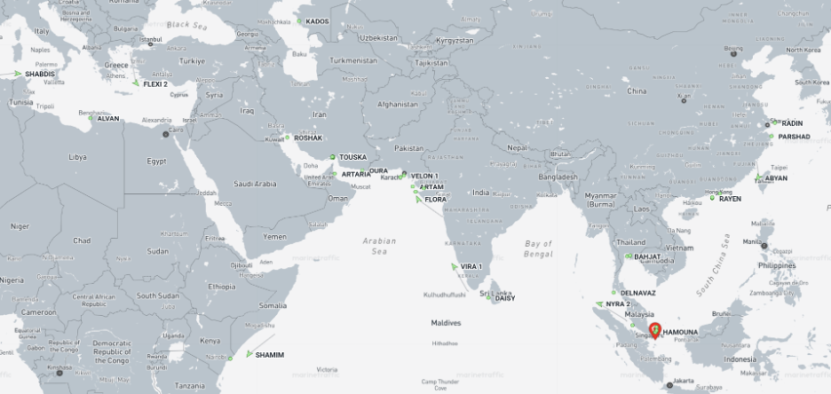 Iran-flagged cargo vessels across the region on August 31 (Credit: Marine Traffic)