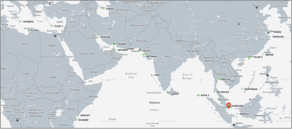 Iran-flagged cargo vessels across the region on September 1 (Credit: Marine Traffic)