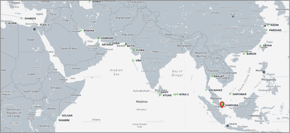 Iran-flagged cargo vessels across the region on September 2 (Credit: Marine Traffic)