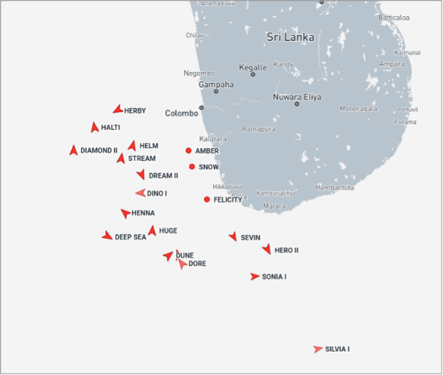 Iran-flagged tankers near Sri Lanka on September 14 (Credit: Marine Traffic)