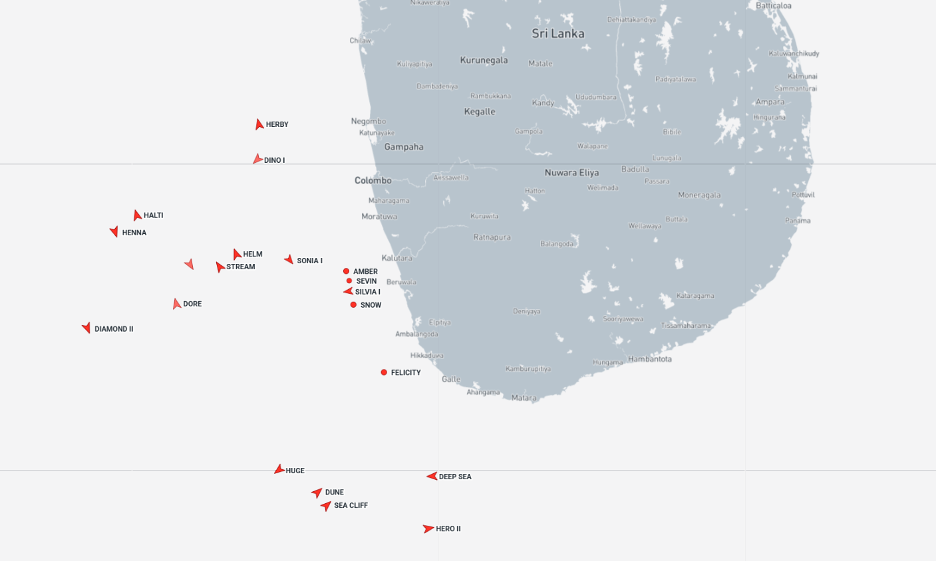 Iran-flagged tankers near Sri Lanka on September 23 (Credit: Marine Traffic)