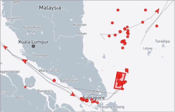 Ghost Armada tankers near Malaysia on October 6 (Credit: Marine Traffic)
