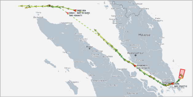 Iran-flagged tanker transiting the Malacca Strait between August 1 and 3 (Credit: Marine Traffic)
