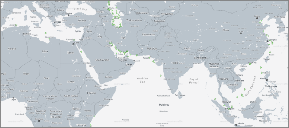 Iran-flagged cargo vessels across the region on August 4 (Credit: Marine Traffic)