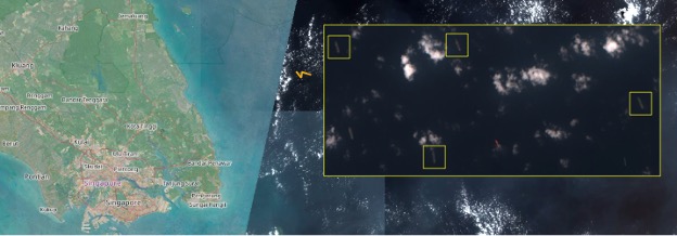 Iran-flagged tankers in the Malaysian EOPL on October 8 (Credit: ESA Copernicus)