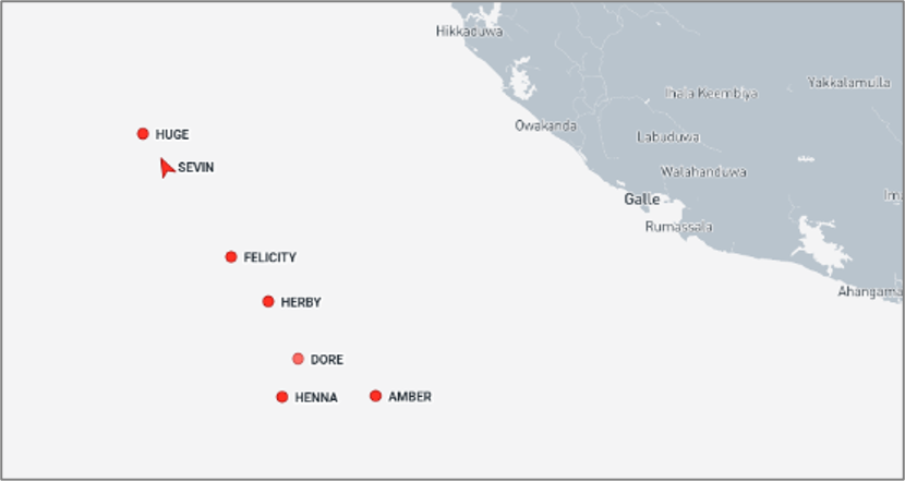 Iran-flagged tankers in ballast near Galle, Sri Lanka on August 5 (Credit: Marine Traffic)