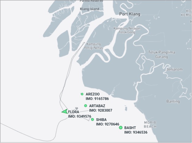Iran-flagged cargo ships at Port Klang on September 30 (Credit: Marine Traffic)