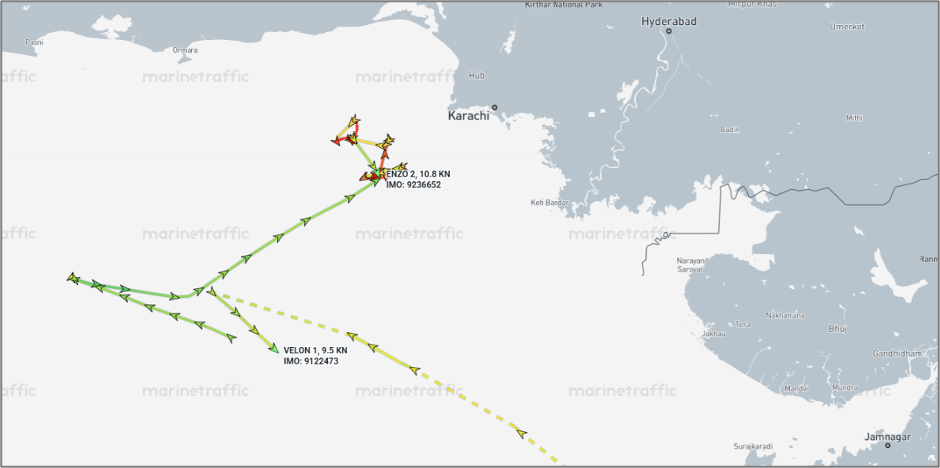 Iran-flagged cargo vessels near Pakistan on July 22 (Credit: Marine Traffic)