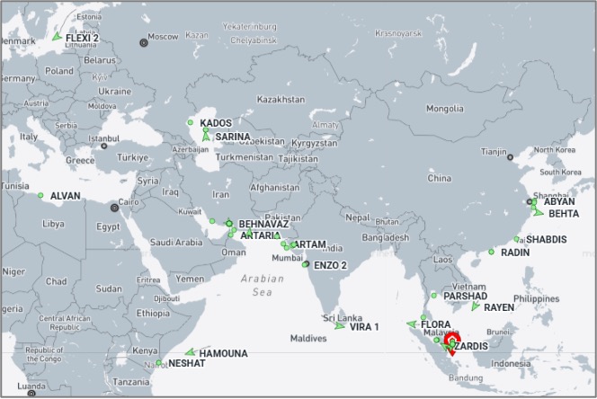 Iran-flagged cargo vessels across the region on October 1 (Credit: Marine Traffic)