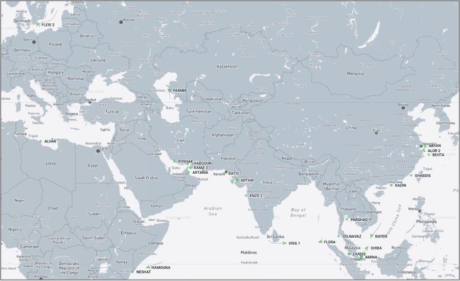 Iran-flagged cargo vessels across the region on October 2 (Credit: Marine Traffic)