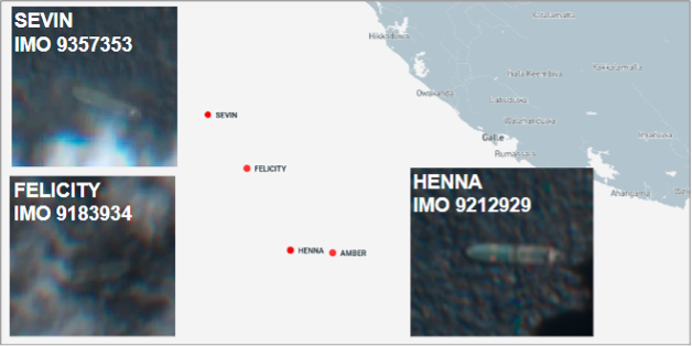 Empty Iran-flagged tankers near Galle, Sri Lanka on July 28 (Credit: ESA Copernicus)