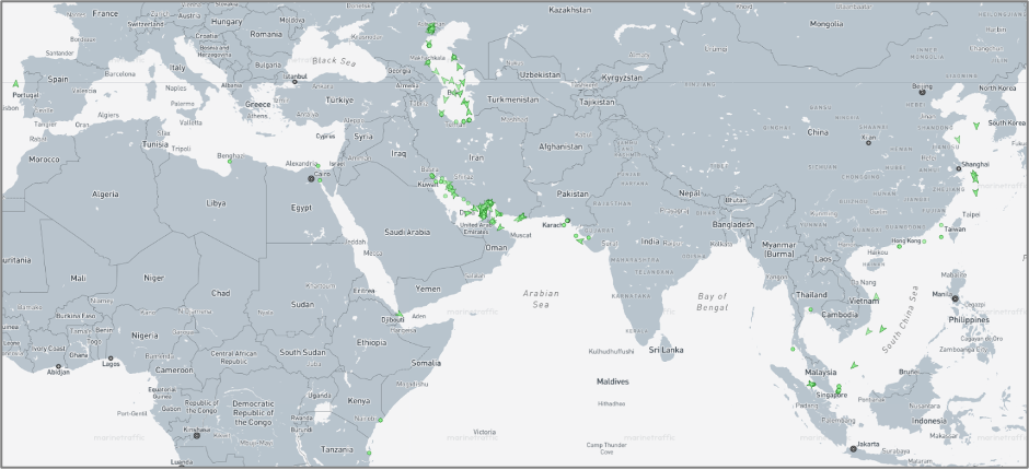 Iran-flagged cargo vessels across the region on August 12 (Credit: Marine Traffic)