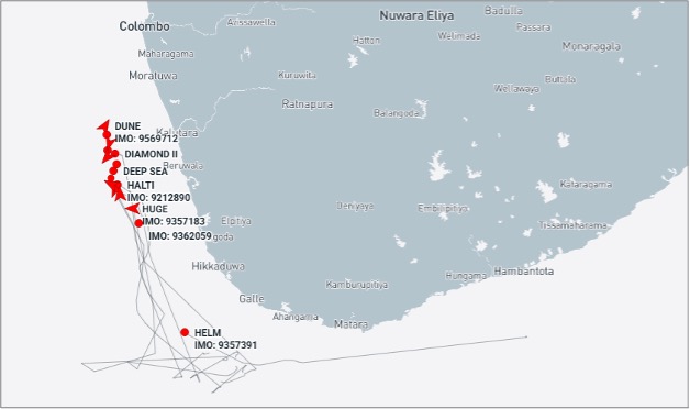 Empty Iran-flagged tankers near Sri Lanka on October 26 (Credit: Marine Traffic)