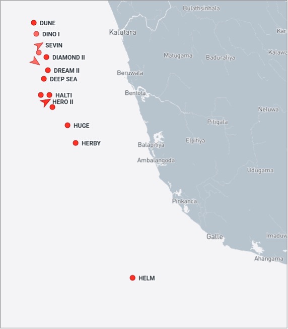 Empty Iran-flagged tankers near Sri Lanka on October 27 (Credit: Marine Traffic)