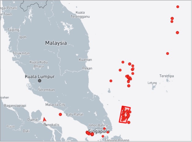 Ghost Armada tankers near Malaysia on October 28 (Credit: Marine Traffic)