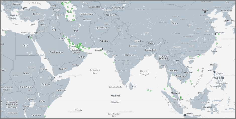 Iran-flagged cargo vessels across the region on August 19 (Credit: Marine Traffic)