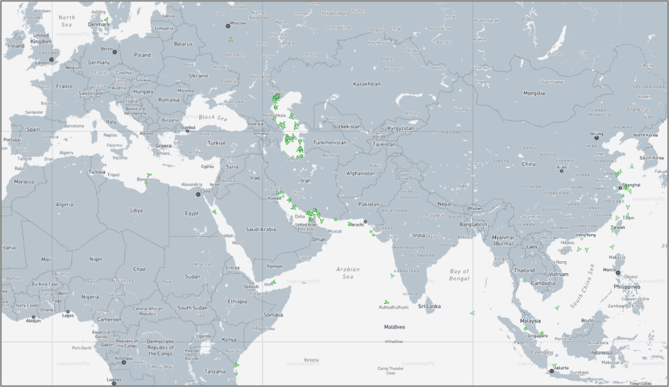 Iran-flagged cargo vessels across the region on July 29 (Credit: Marine Traffic)