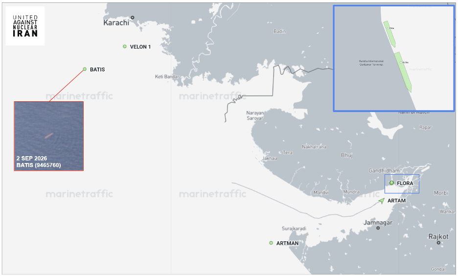 Iran-linked cargo ships near Karachi and Kandla on September 2 (Credit: Marine Traffic)