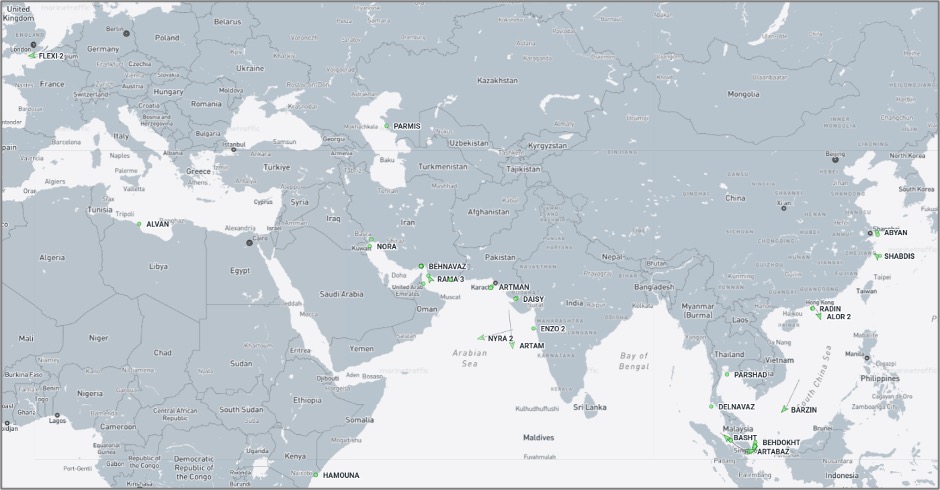 Iran-flagged cargo vessels across the region on October 7 (Credit: Marine Traffic)