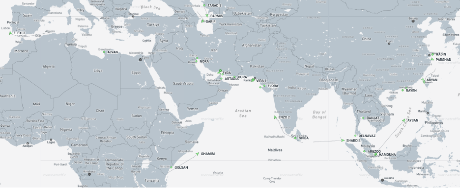 Iran-flagged cargo vessels across the region on September 14 (Credit: Marine Traffic)