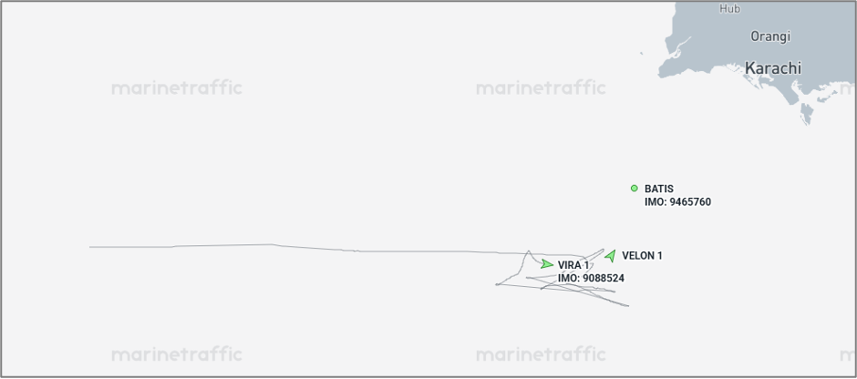 Iranian cargo ships near Karachi OPL on September 14 (Credit: Marine Traffic)