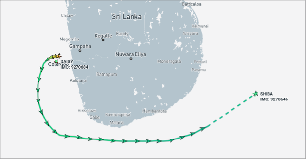 Iran-linked cargo ships near Sri Lanka on September 16 (Credit: Marine Traffic)