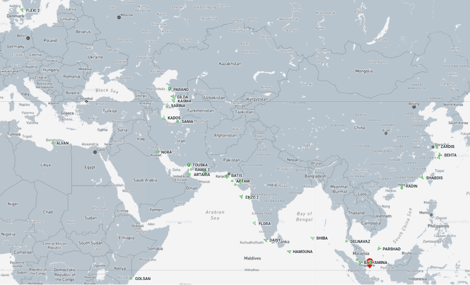 Iran-flagged cargo vessels across the region on September 23 (Credit: Marine Traffic)