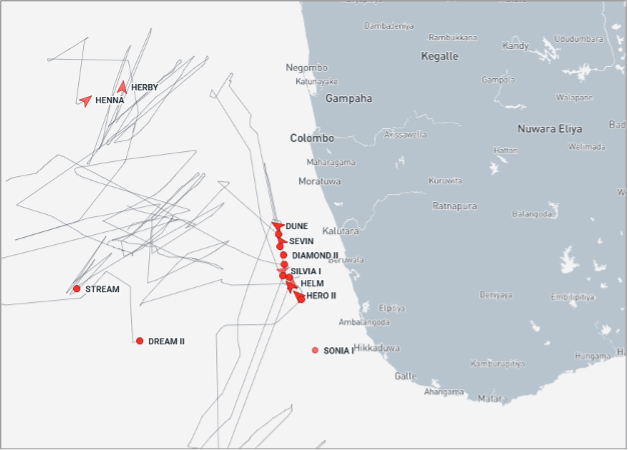 Iran-flagged tankers near Sri Lanka on September 29 (Credit: Marine Traffic)