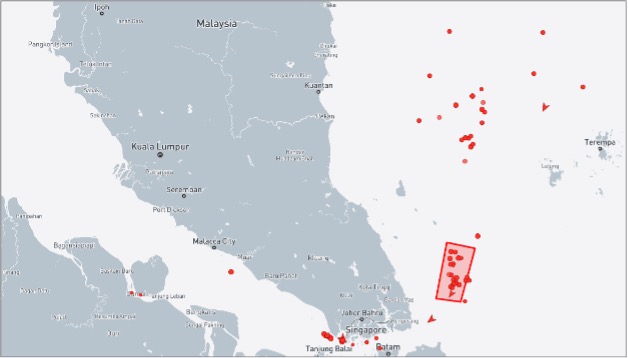 Ghost Armada tankers near Malaysia on October 8 (Credit: Marine Traffic)