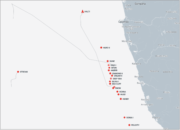 Iran-flagged tankers near Sri Lanka on October 5 (Credit: Marine Traffic)