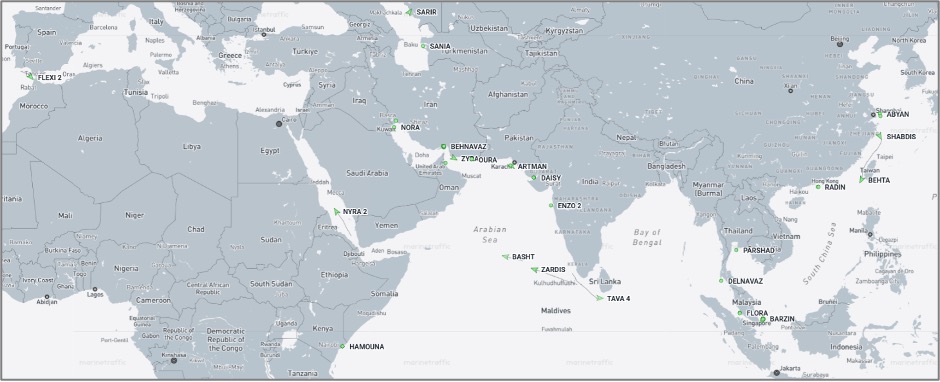 Iran-flagged cargo vessels across the region on October 13 (Credit: Marine Traffic)