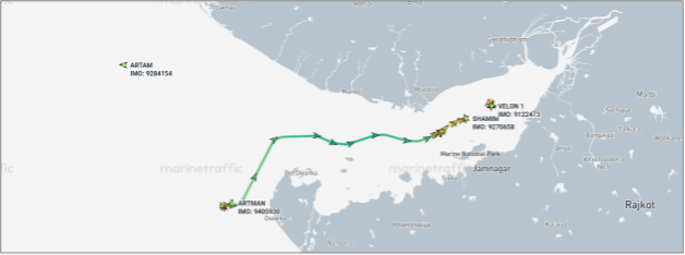 Iran-flagged cargo ships in the Gulf of Kutch on August 7 (Credit: Marine Traffic)