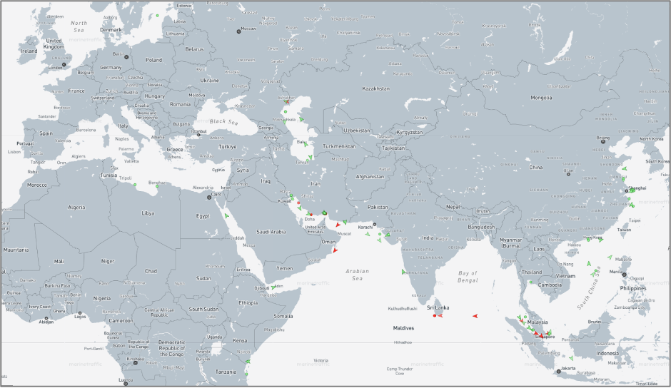 Iran-flagged cargo vessels across the region on July 23 (Credit: Marine Traffic)