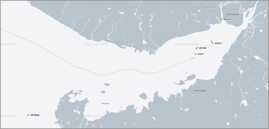 Iran-flagged cargo ships near the Gulf of Kutch on October 2 (Credit: Marine Traffic)