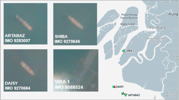 Iran-flagged cargo vessels at Port Klang on August 10 (Credit: ESA Copernicus & Marine Traffic)